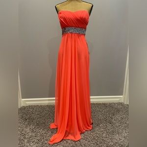 Strapless Orange/Coral color long Dress